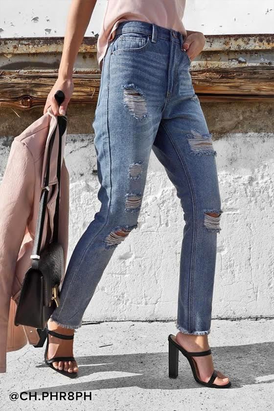 In the Works Light Wash High-Waisted Distressed Jeans