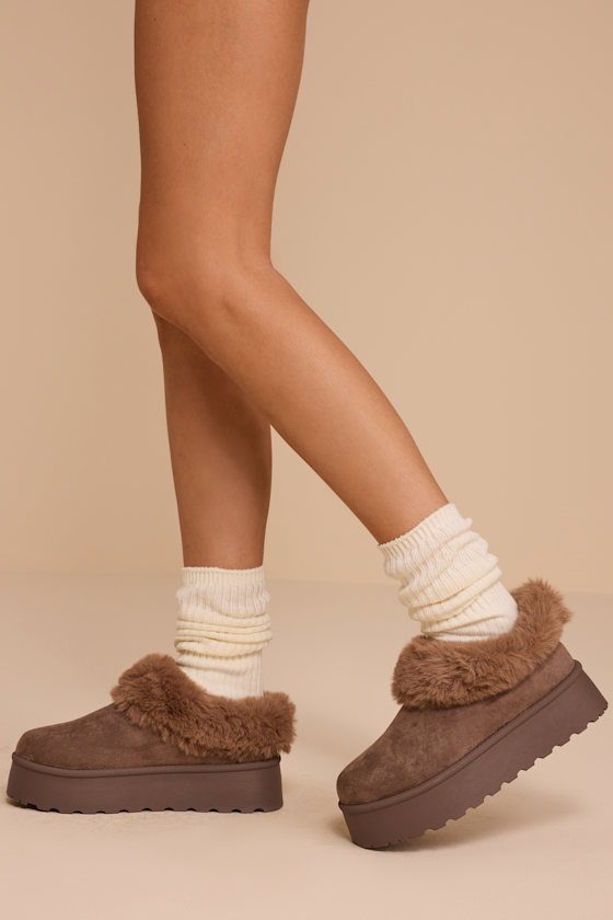 Aniso Taupe Faux Fur Flatform Mules