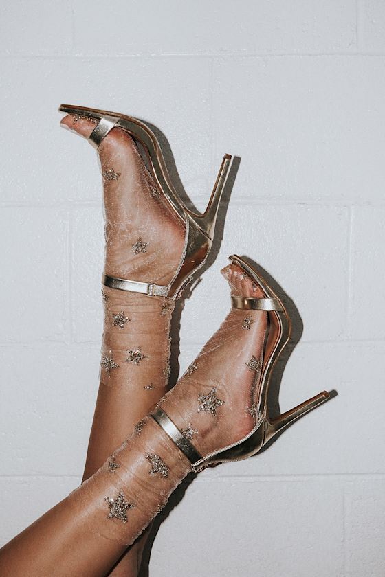 Search the Stars Gold Ankle Strap Heels 5