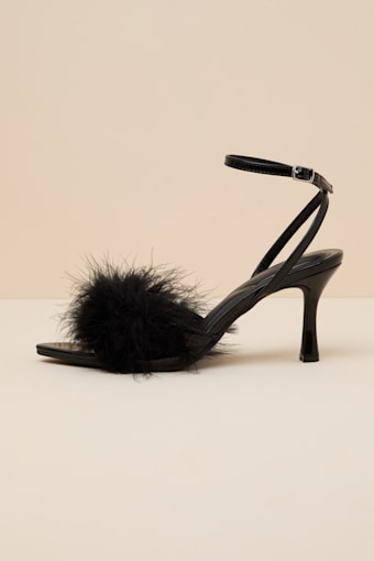 Marilyn Black Feather Ankle Strap Heels 1