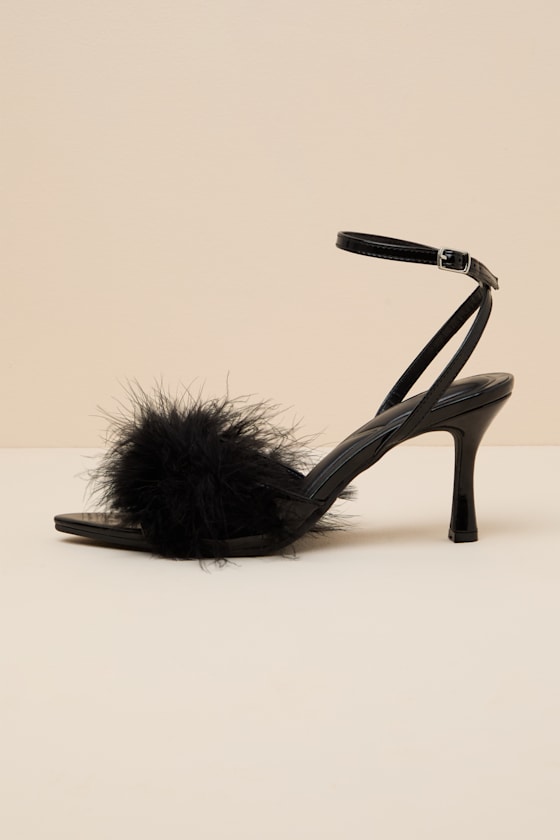 Marilyn Black Feather Ankle Strap Heels 1