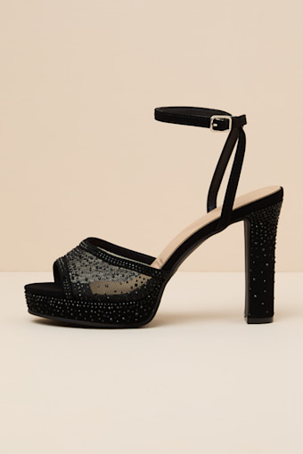 Jordie Black Rhinestone Ankle Strap Heels 1