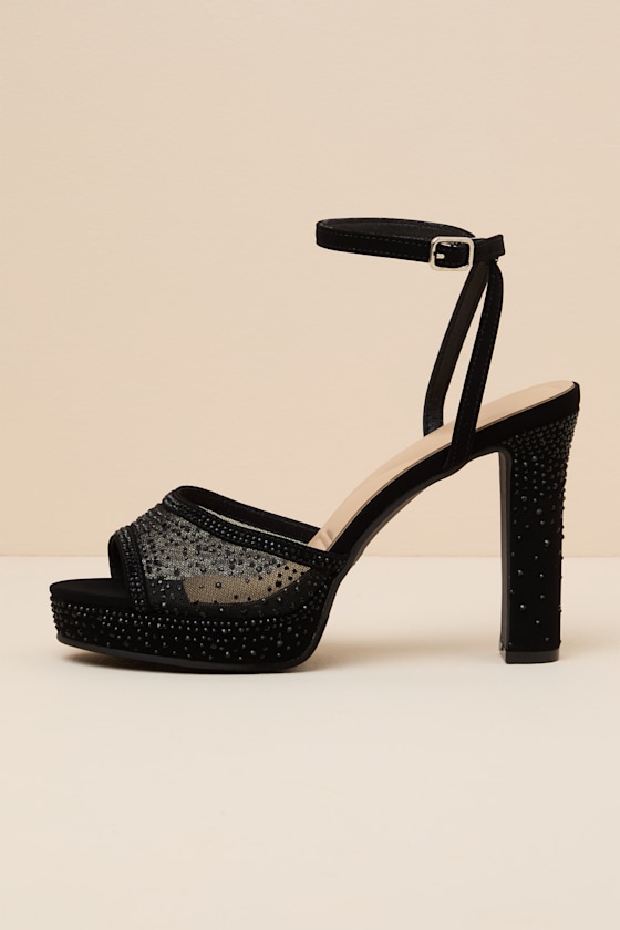 Jordie Black Rhinestone Ankle Strap Heels 1