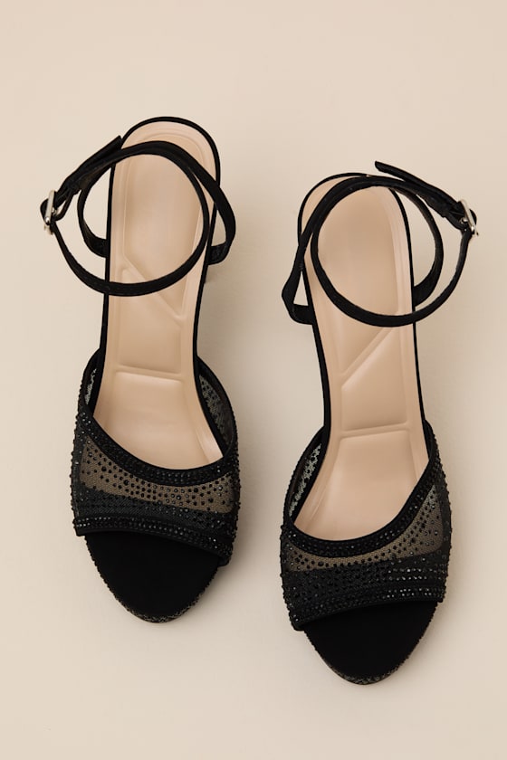 Jordie Black Rhinestone Ankle Strap Heels 2