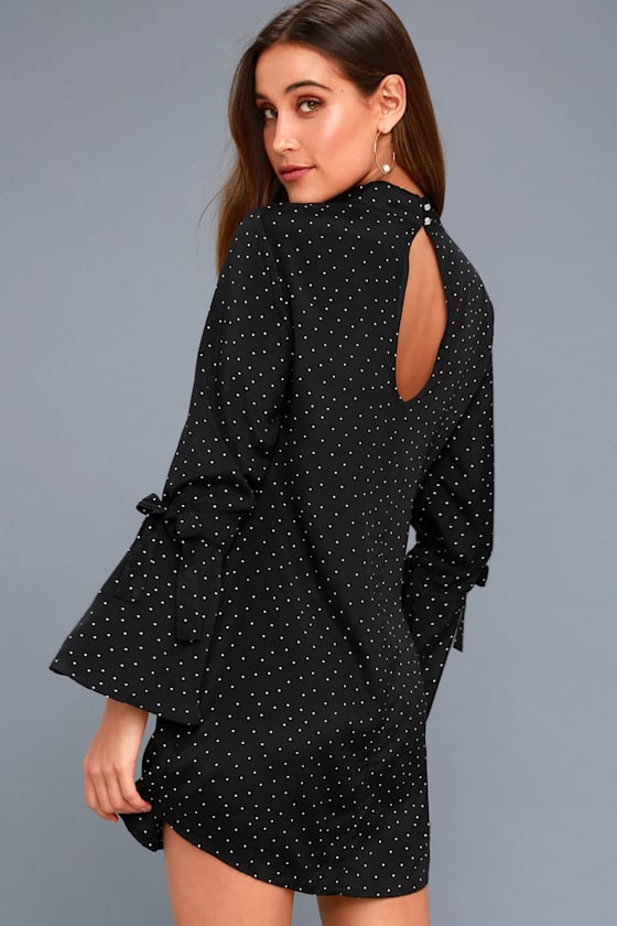 Etoile Black and White Polka Dot Long Sleeve Shift Dress 3
