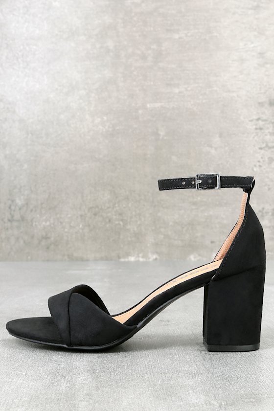 Polly Black Suede Ankle Strap Heels 2