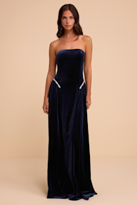 Midnight Kiss Navy Blue Velvet Maxi Dress 1