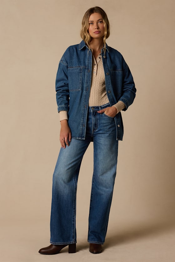 Callahan Medium Wash Denim Oversized Shacket - thumbnail 3