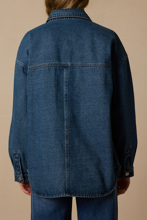 Callahan Medium Wash Denim Oversized Shacket - thumbnail 4