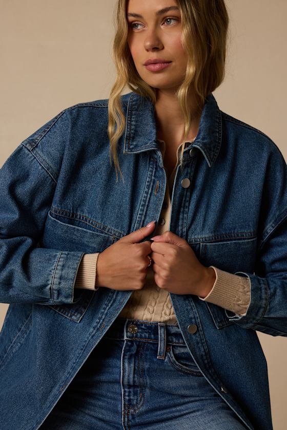 Callahan Medium Wash Denim Oversized Shacket - thumbnail 5