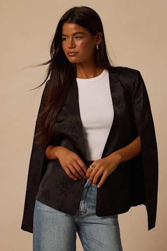 Regality Black Jacquard Cape Jacket 1
