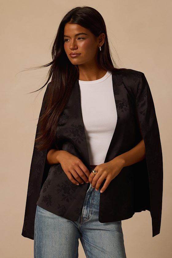 Regality Black Jacquard Cape Jacket 1
