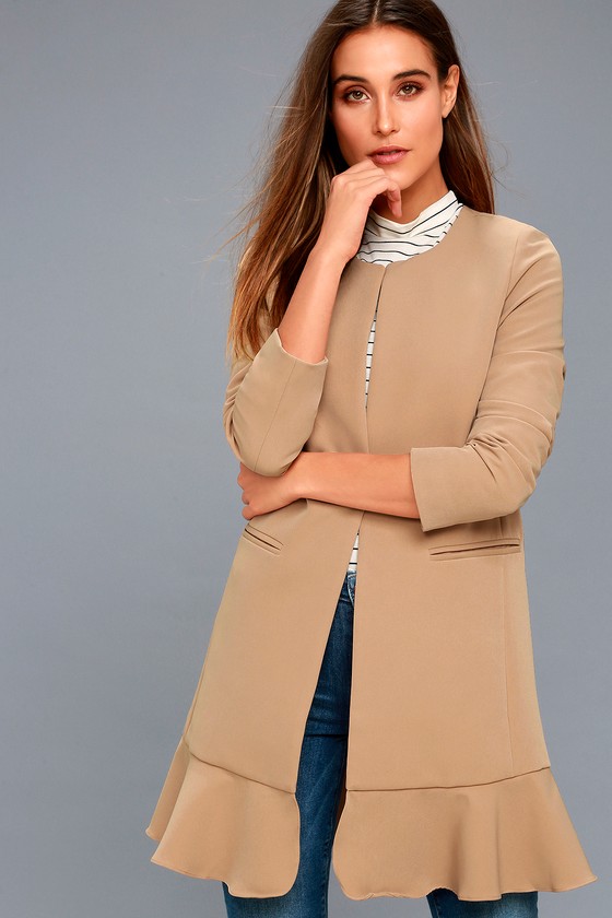 Chic Tan Blazer - Long Line Blazer - Flounce Blazer - Lulus
