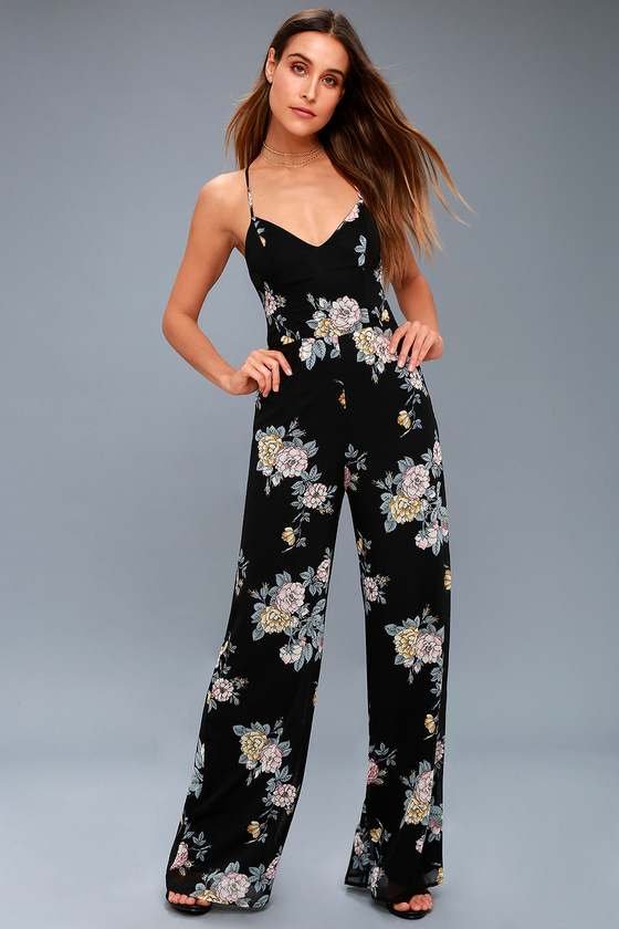 floral black jumpsuit