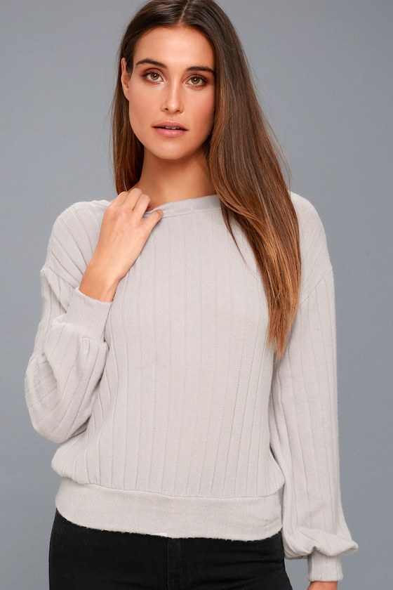 Cute Light Grey Sweater Top - Backless Top - Ribbed Top - Lulus