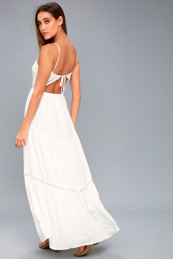 crochet maxi dress white