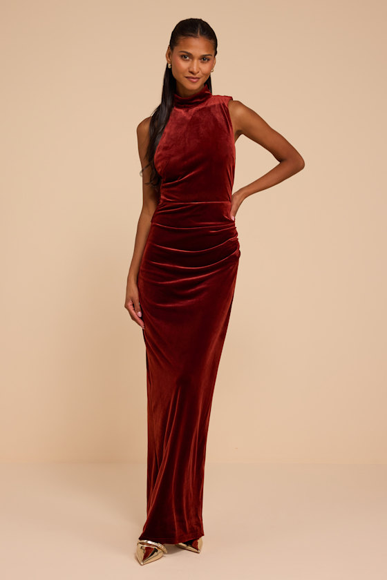 Laurie Rust Velvet Halter Maxi Dress