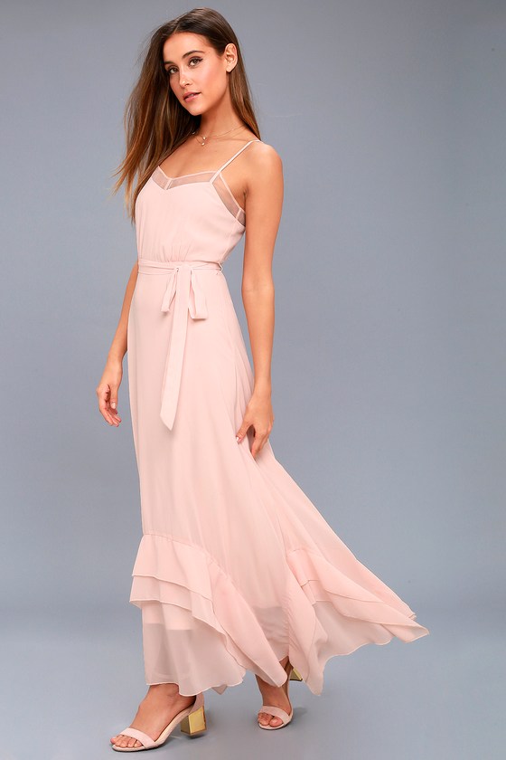 Elegant Blush Pink Maxi Dress - Ruffled Blush Pin Maxi Dress