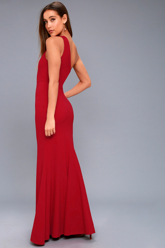 Lovely Wine Red Maxi Dress OneShoulder Dress Lulus