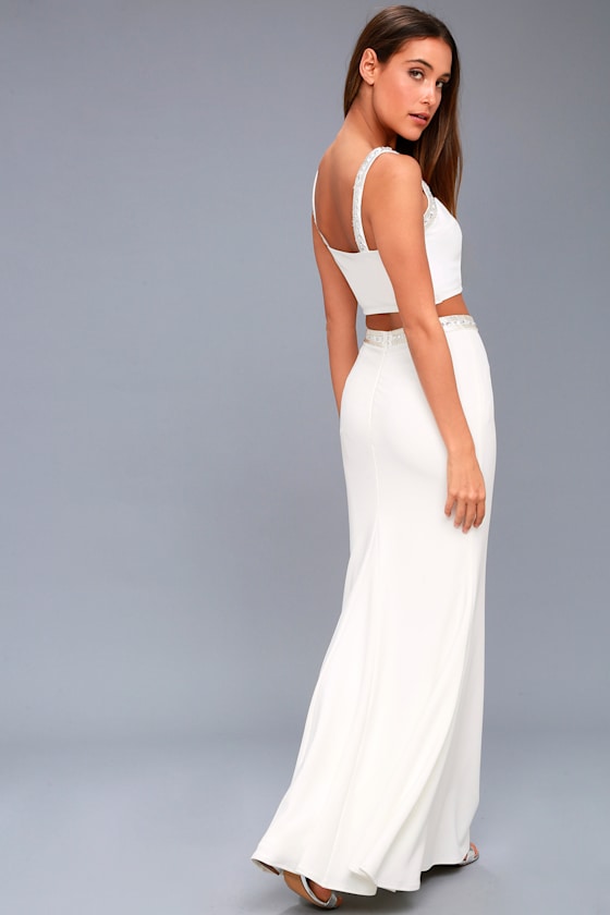 Wynne White Beaded Two-Piece Maxi Dress 2