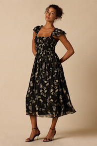 FTD2605024: BLACK/ IVORY/ OLIVE FLORAL 1