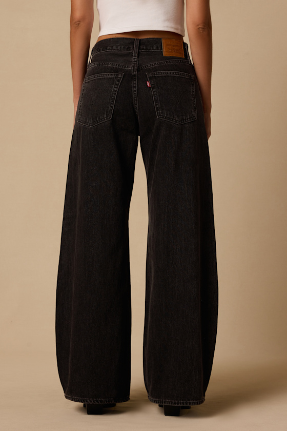 Teardrop Wide-Leg Washed Black Mid-Rise Jeans - thumbnail 3