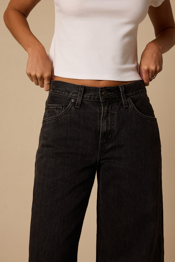 Teardrop Wide-Leg Washed Black Mid-Rise Jeans - thumbnail 4