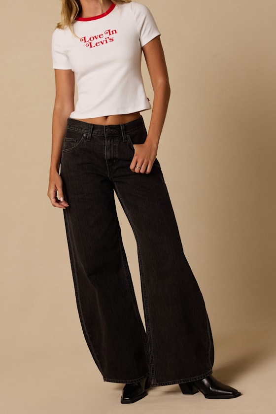 Teardrop Wide-Leg Washed Black Mid-Rise Jeans - thumbnail 5
