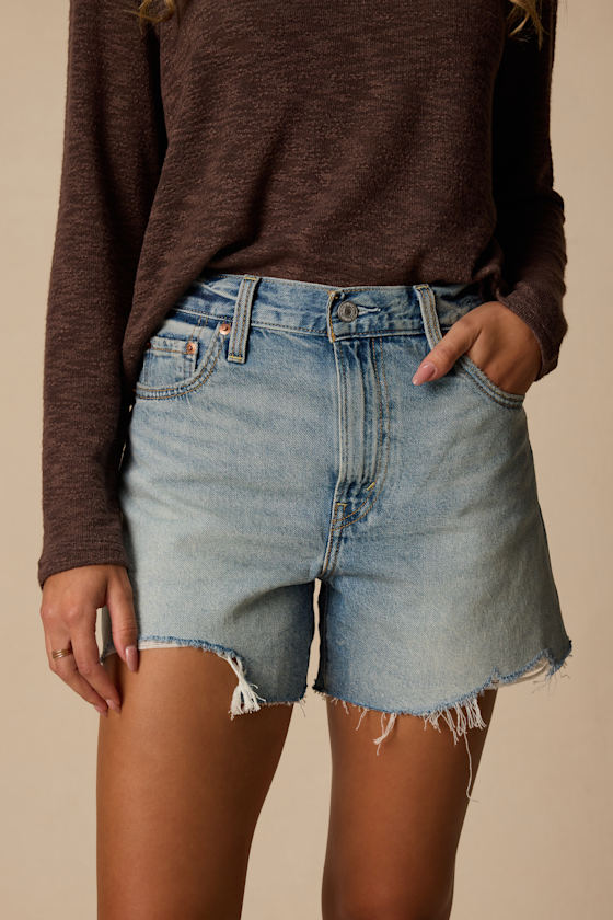 Ribcage Medium Wash High-Rise Cutoff Denim Shorts - thumbnail 3