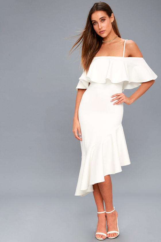 Sexy White Asymmetrical Dress - Off-the 