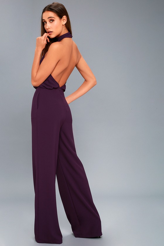 Halterneck Jumpsuit - Dark purple - Ladies