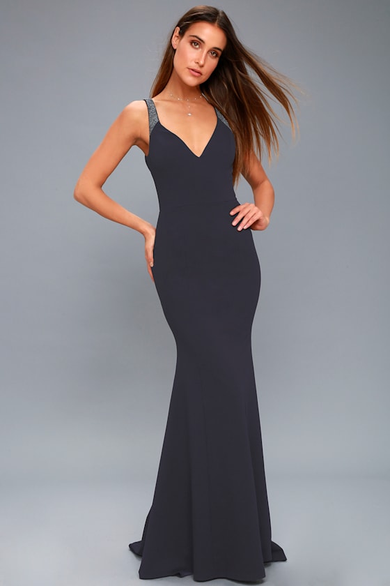blue beaded maxi dress