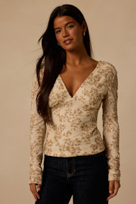 Meeko Cream Sequin Long Sleeve Top 1