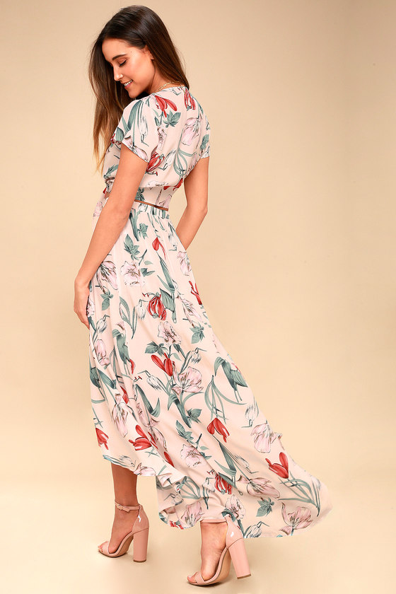 Magdalena Blush Pink Floral Print Two-Piece Maxi Dress 2