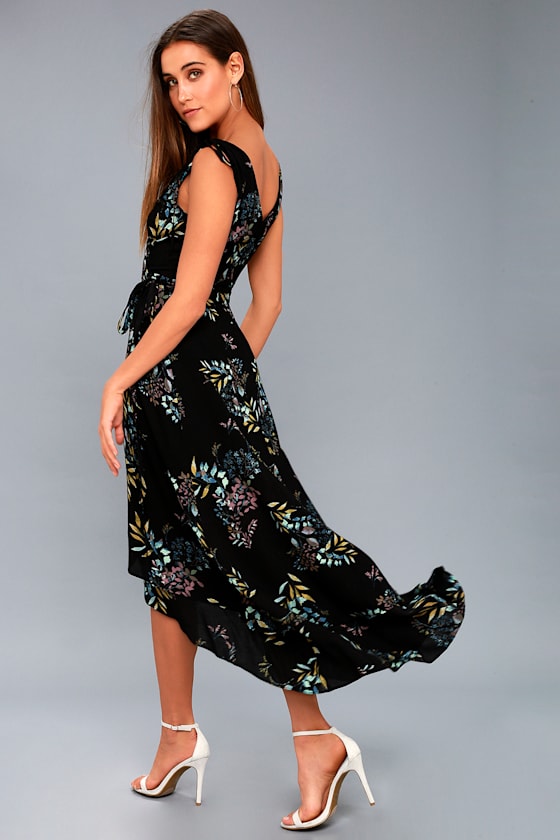 Amal Black Floral Print Wrap Maxi Dress 2
