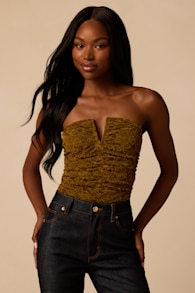 Alina Green Lace Strapless Bodysuit 1
