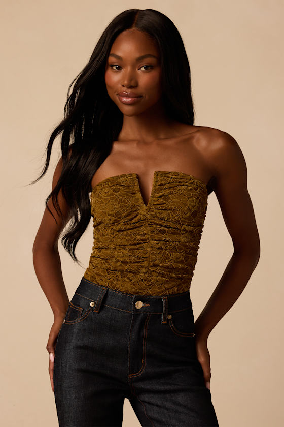 Alina Green Lace Strapless Bodysuit 1