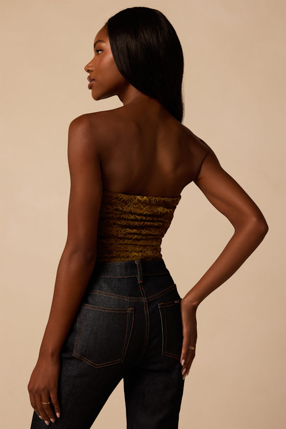 Alina Green Lace Strapless Bodysuit 2