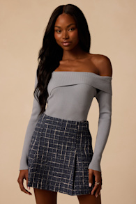 Tipton Navy Blue Tweed Mini Skirt 1