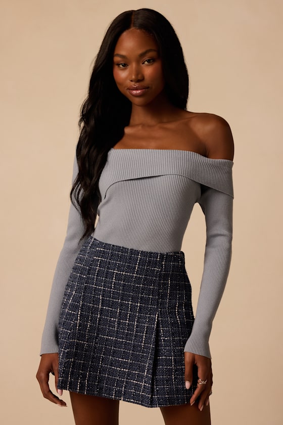 Tipton Navy Blue Tweed Mini Skirt 1