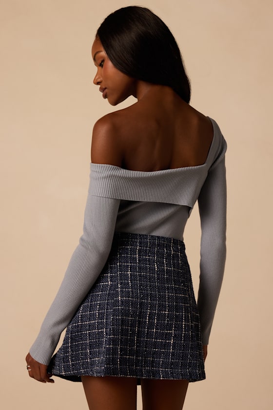 Tipton Navy Blue Tweed Mini Skirt 2