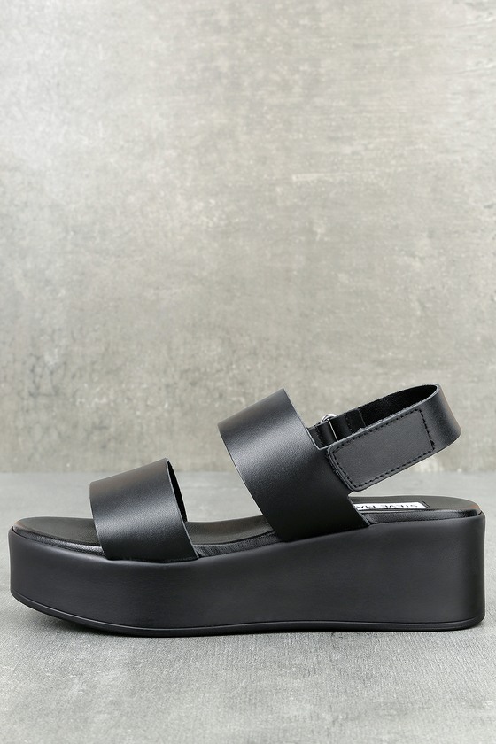 Rachel - Black Leather Flatform Sandals