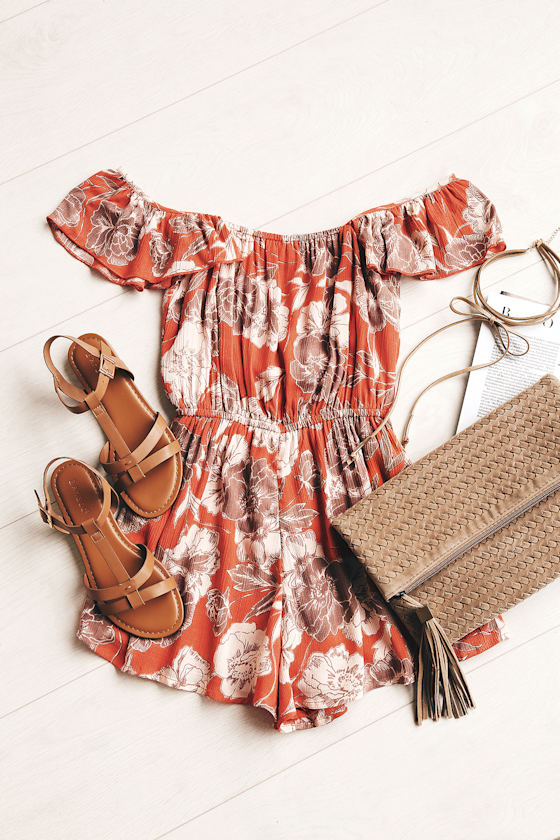 Amuse Society Kiss & Tell Coral Red Floral Print Romper 7