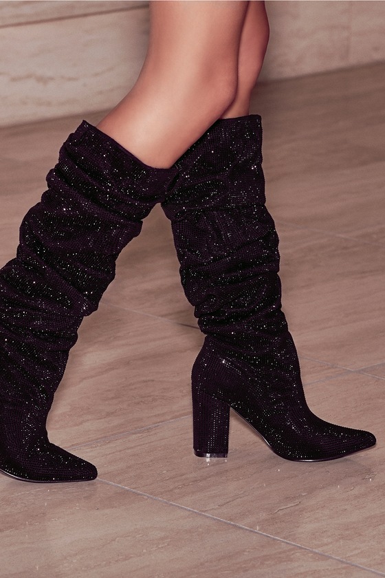 Black Rhinestone Boots - Black Boots - High Heel Boots - Lulus