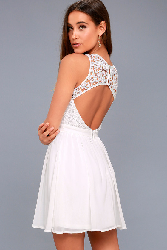 Romantic Tale White Lace Skater Dress