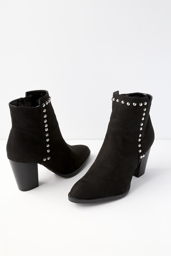 Cute Black Booties - Vegan Suede Booties - Studded Booties - Lulus