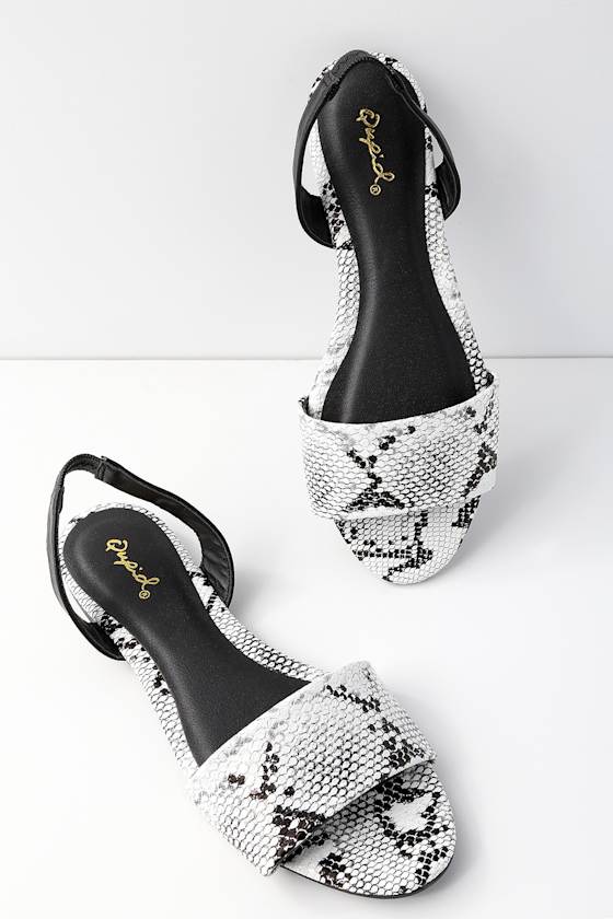 Chic Black and White Sandals Snake Print Sandals