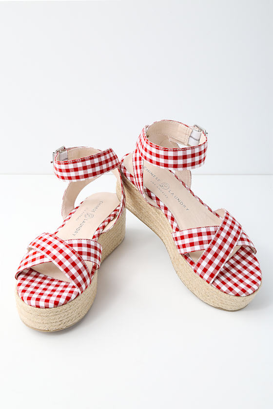 Zala Red and White Gingham Espadrille Flatform Sandals 3