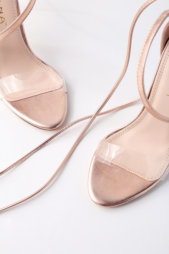 tie up rose gold heels
