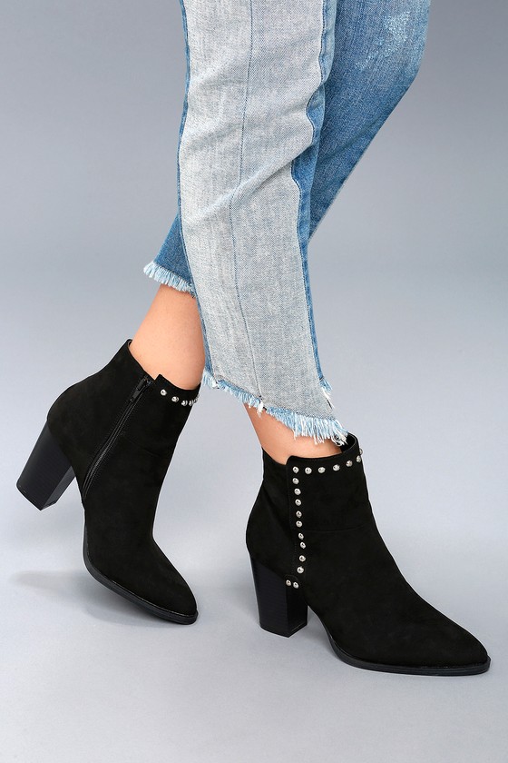 Cute Black Booties - Vegan Suede Booties - Studded Booties